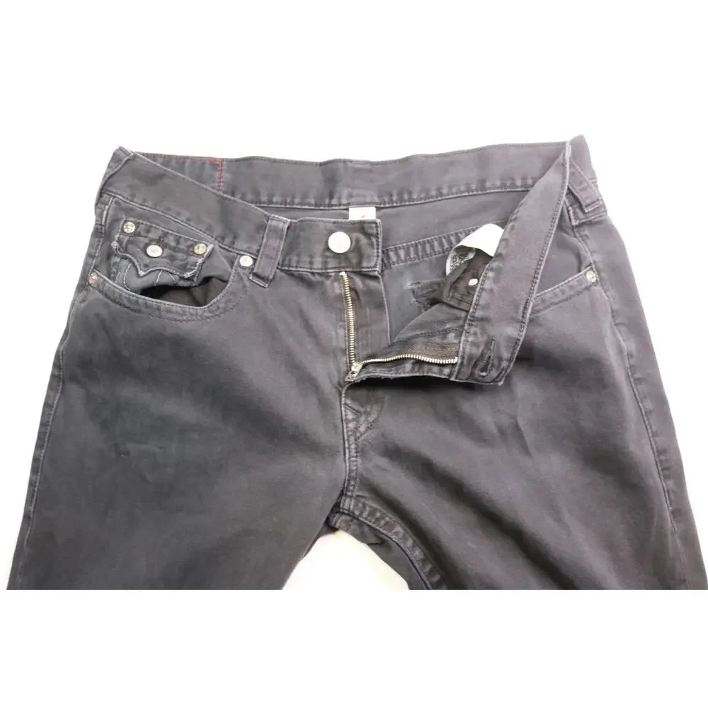 True Religion Straight Leg with Flaps Distressed Men's Jeans - 39W x 34L - Black